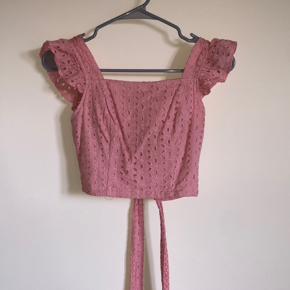 Pink Cropped Tie Back Tank
